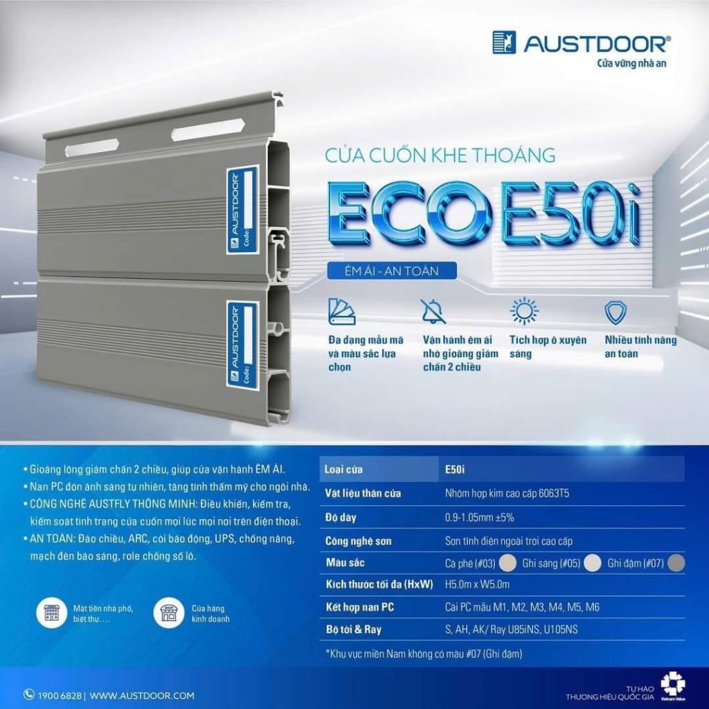 Cửa cuốn Austdoor E50i Cửa cuốn khe thoáng Eco E50i