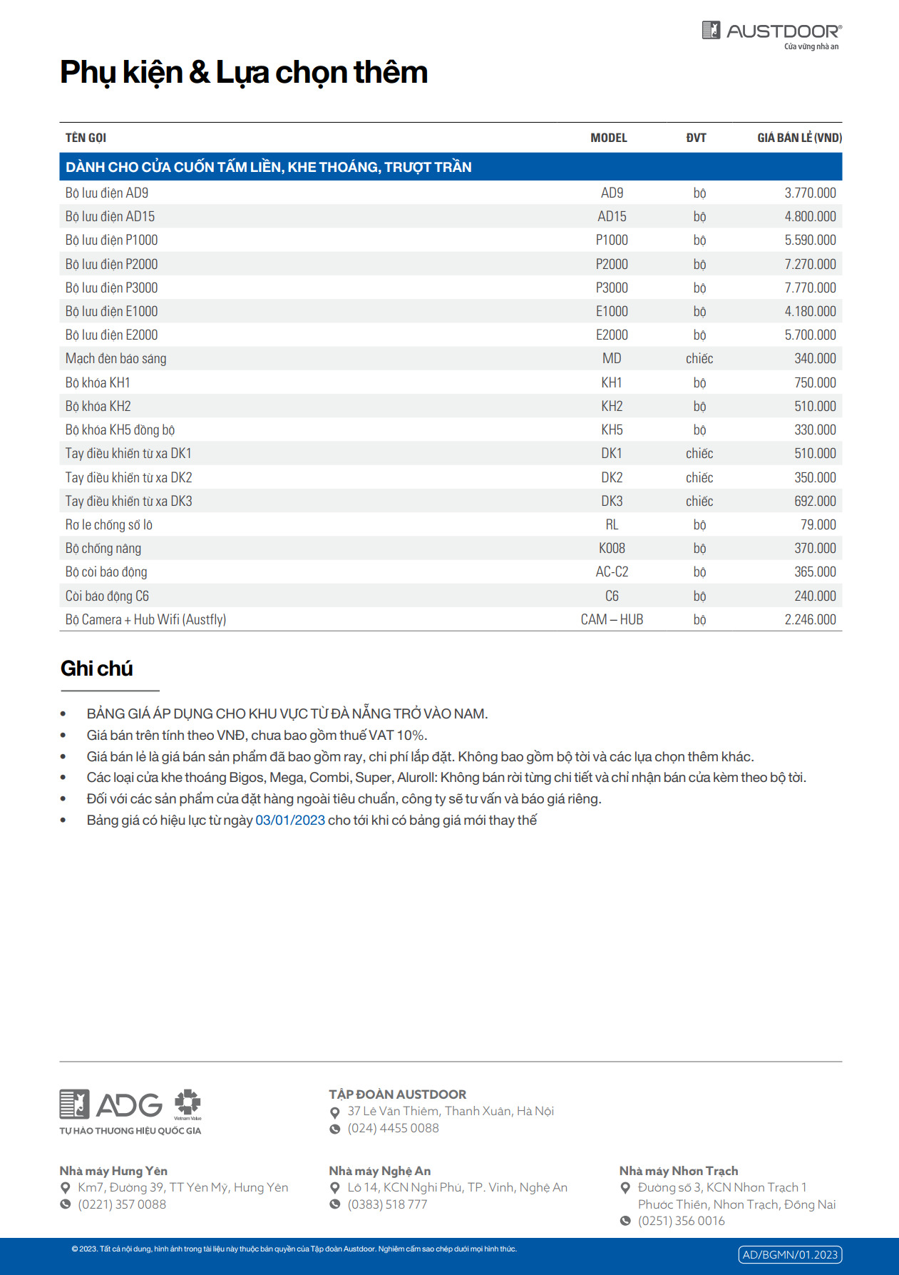 Báo Giá Phụ Kiện Cửa Cuốn Austdoor Tại Đà Nẵng