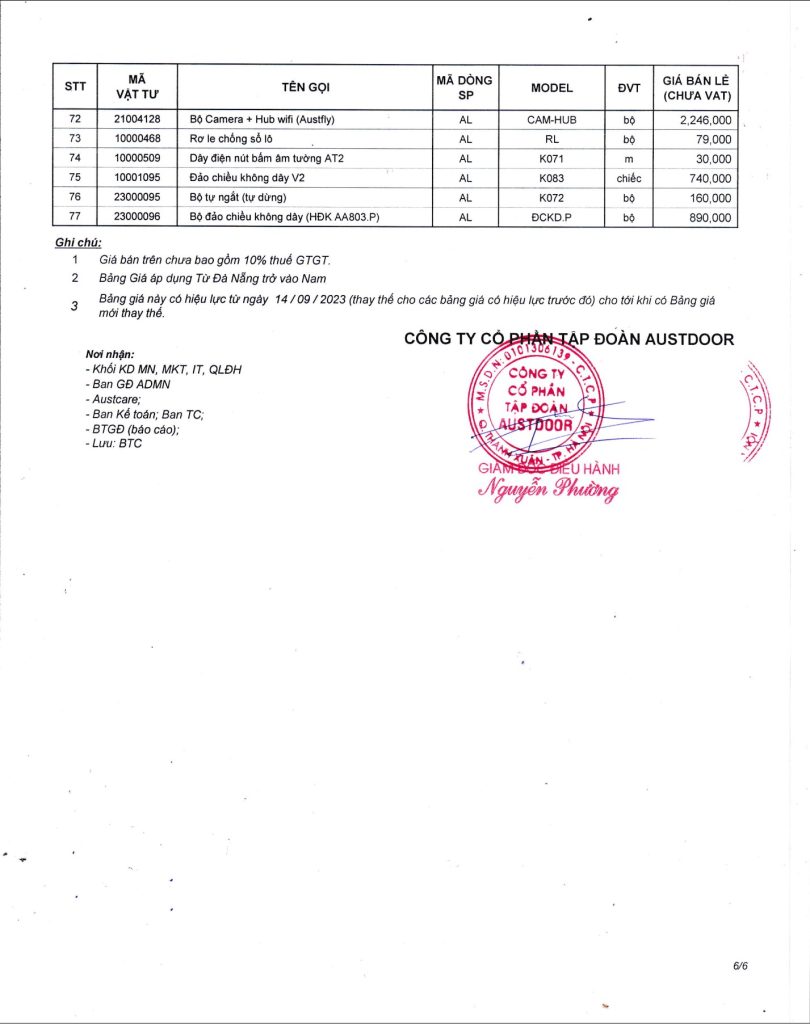 Báo Giá Phụ Kiện Cửa Cuốn Austdoor Chính Hãng Trang 6