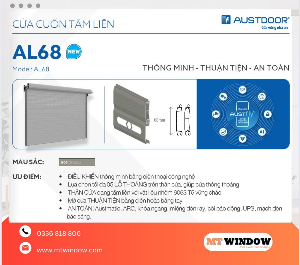 Cửa Cuốn Tấm Liền Nan Nhôm AL68